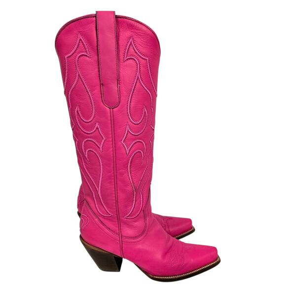 Corral Western Boots Pink Fuchsia Snip Cowboy Cowgirl Tall Leather Embroidery 8 - Picture 6 of 16